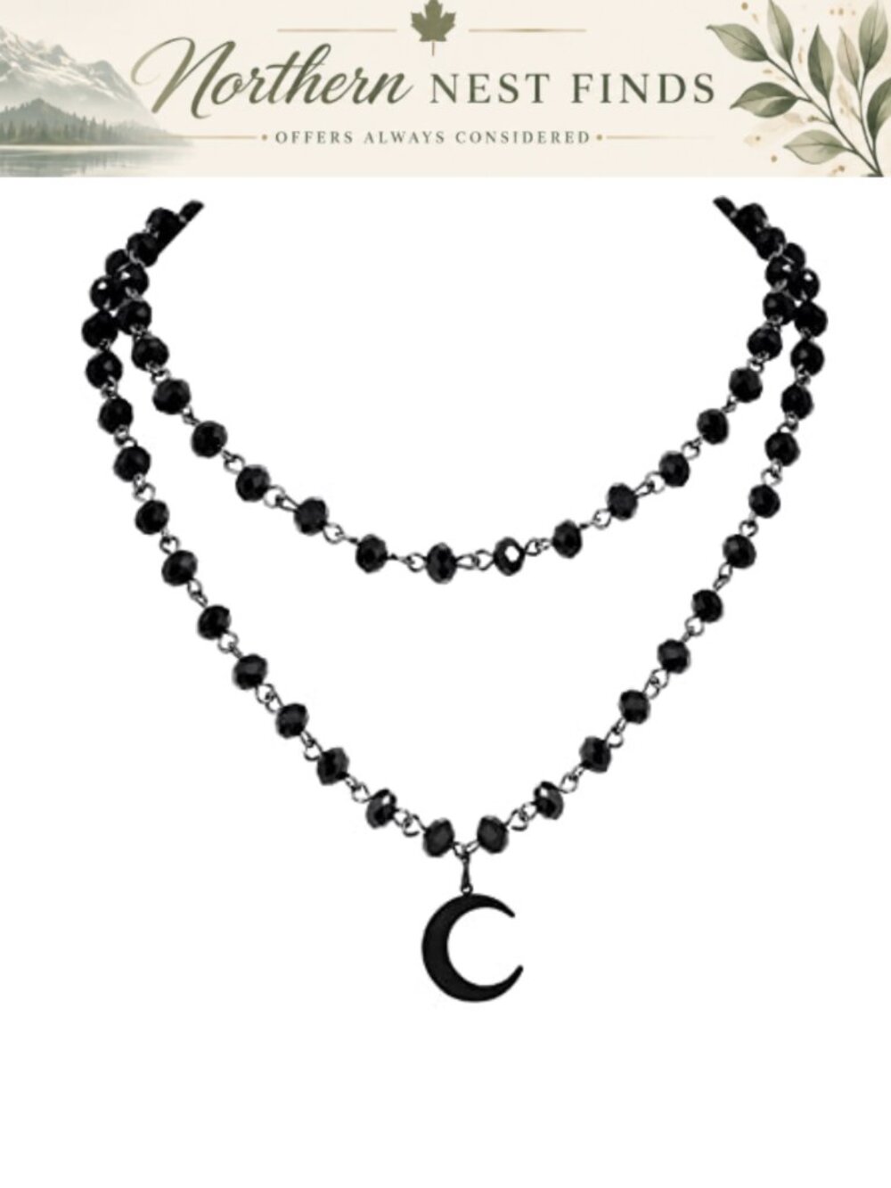 Layered Black Beaded Cross Choker Necklace Gothic Y2K Grunge Goth Jewelry